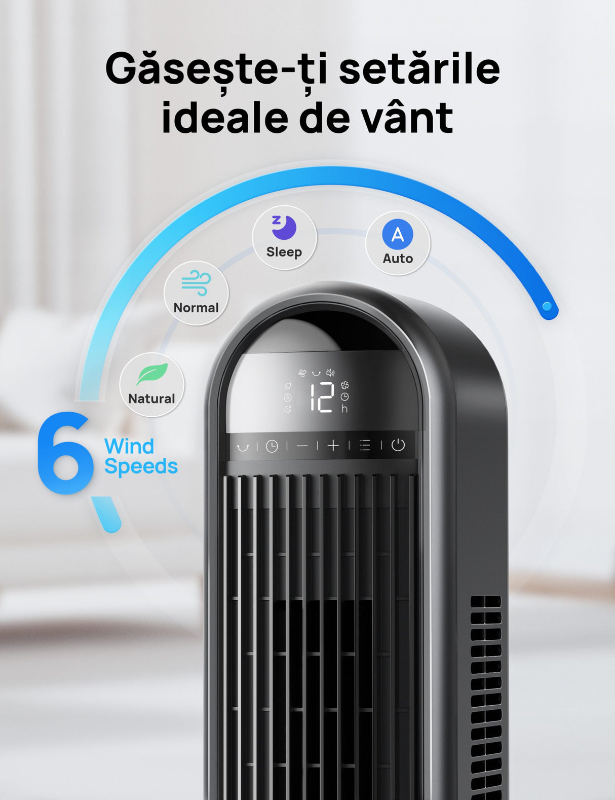 Ventilator Turn DREO Cruiser DR-HTF019, 6 viteze, 4 functii,106cm, HyperSilent 30dB, oscilatie 90°,telecomanda, negru