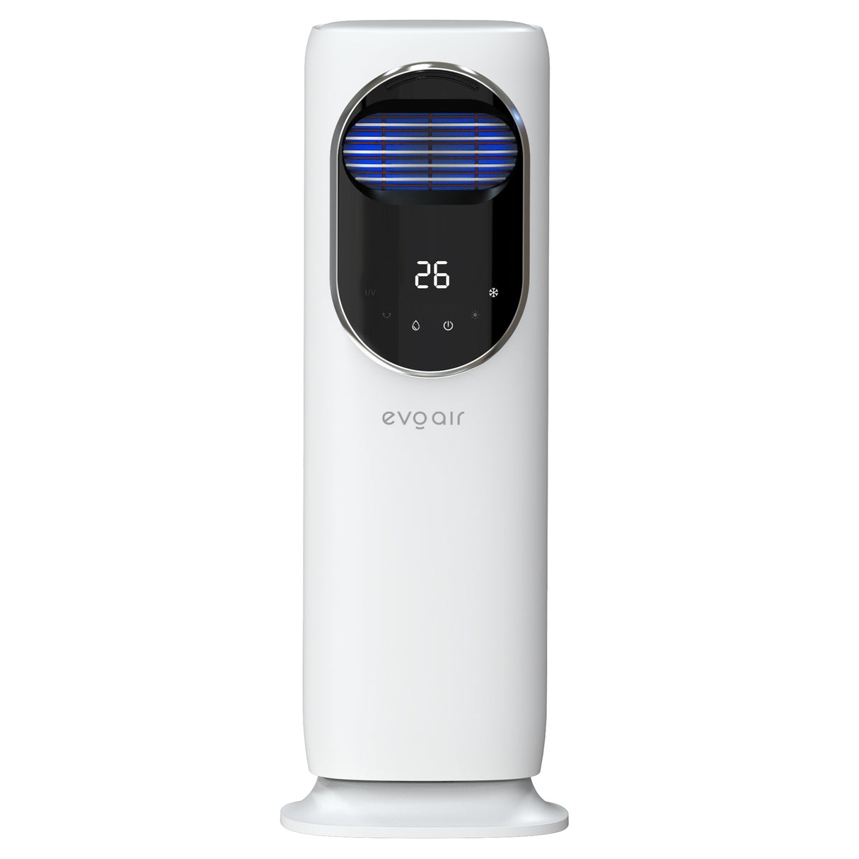 Ventilator turn 4 in 1 Evoair BRIIS SILVER BLACK, Functie Incalzire/Racire/Umidificare/Sterilizare UV, Telecomanda, 5 viteze, Pastile Racire 2+2 Cadou, Rezervor 3.15l, Display Negru, Contur Argintiu