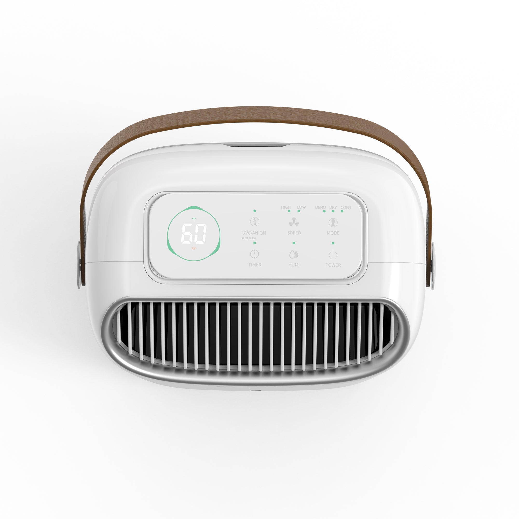 Dezumidificator Evoair, NovaDry 16 Smart, 16l/24h, Senzor de Umiditate, Functie Ionizare, Uscare Rufe, Rezervor 2.5l, Lampa UVC, Alb, Curea Maro