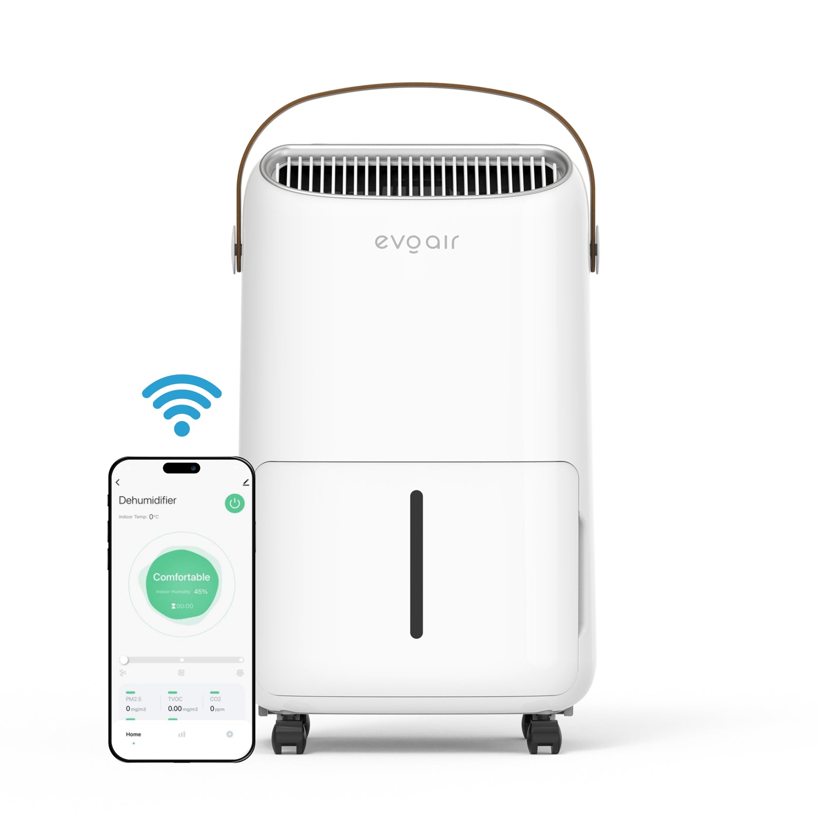 Dezumidificator Evoair, NovaDry 16 Smart, 16l/24h, Senzor de Umiditate, Functie Ionizare, Uscare Rufe, Rezervor 2.5l, Lampa UVC, Alb, Curea Maro