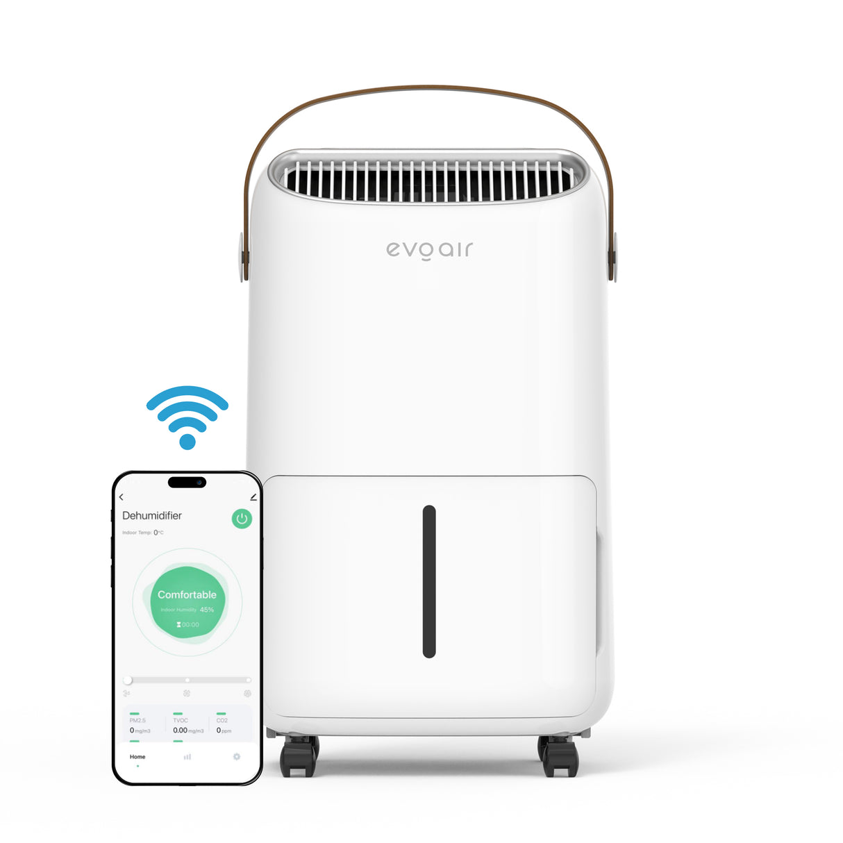 Dezumidificator Evoair, NovaDry 16 Smart, 16l/24h, Senzor de Umiditate, Functie Ionizare, Uscare Rufe, Rezervor 2.5l, Lampa UVC, Alb, Curea Maro