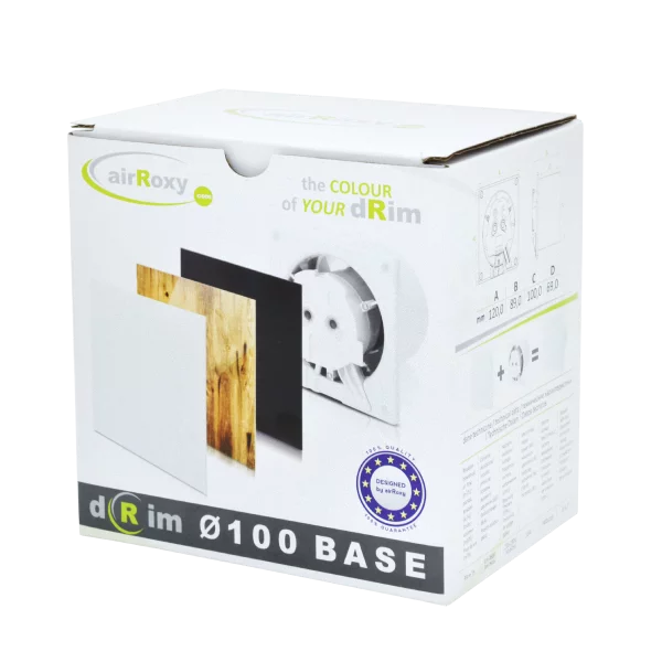 Ventilator baie dRim Ø100 TS, Super Silent, Timer, Debit 93 m3/h, Panou plexi schimbabil, clapeta antiretur, Garantie 2 ani, Matt Black Negru