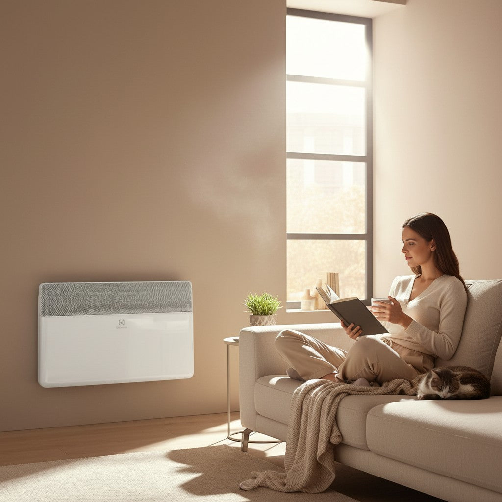 Convector electric Electrolux ECH/AT-2000 3AE EEC montaj perete/podea, 2000 W, Wi-Fi, Afișaj Digital, Termostat Electronic, Protecție IP24, Control Parental , Funcție Anti-Ingheț, Alb