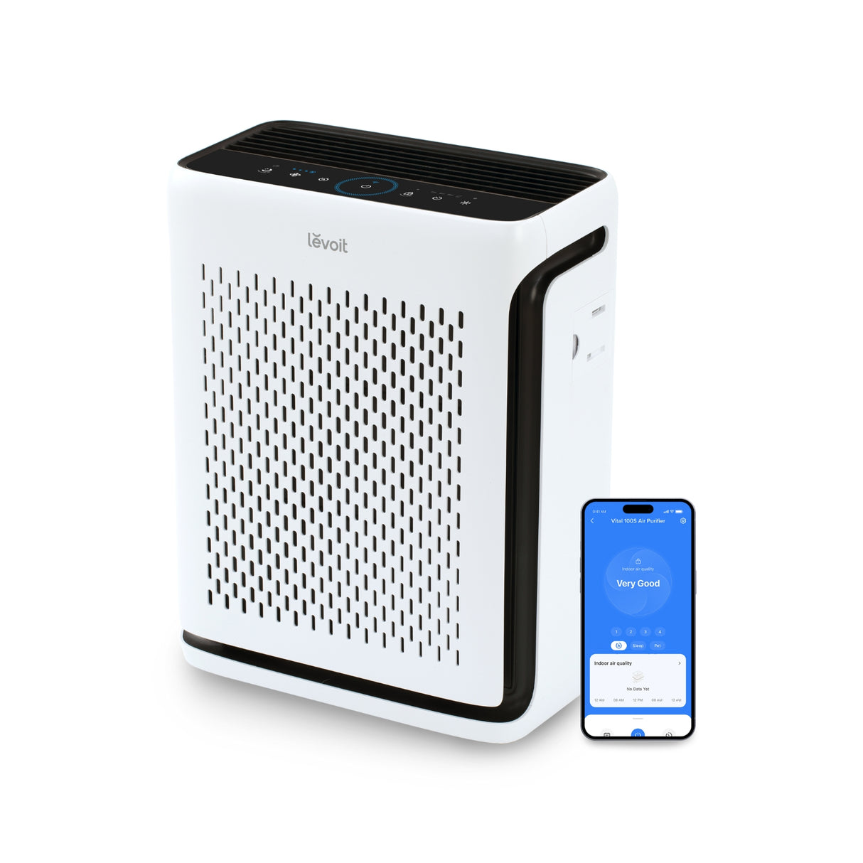 Purificator de aer Smart Levoit Vital 100S Wi-Fi, Filtru True HEPA, Carbon Activ, Acoperire până la 48 m², Nivel Zgomot 23 dB, Senzor Calitate Aer, Mod Noapte, Alb