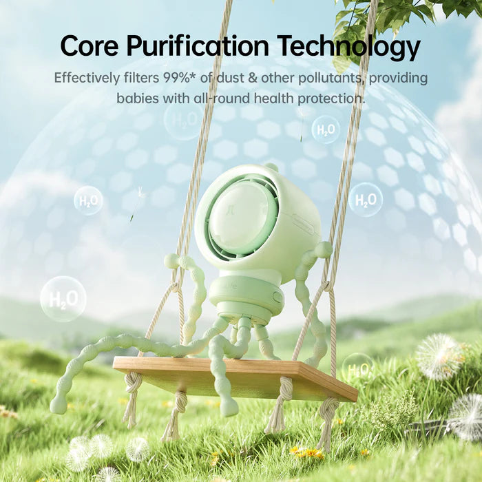 Ventilator portabil pentru cărucior JISULIFE, Life 2S autonomie 2.5-12.5h, baterie 5000mAh, 100 viteze, încărcare rapidă, Filtru pentru purificare aer, bej