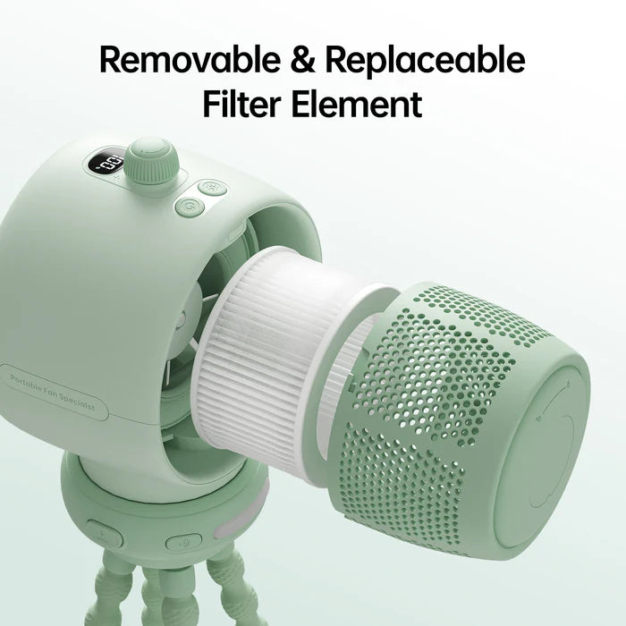 Ventilator portabil pentru cărucior JISULIFE, Life 2S autonomie 2.5-12.5h, baterie 5000mAh, 100 viteze, încărcare rapidă, Filtru pentru purificare aer, Verde mentă