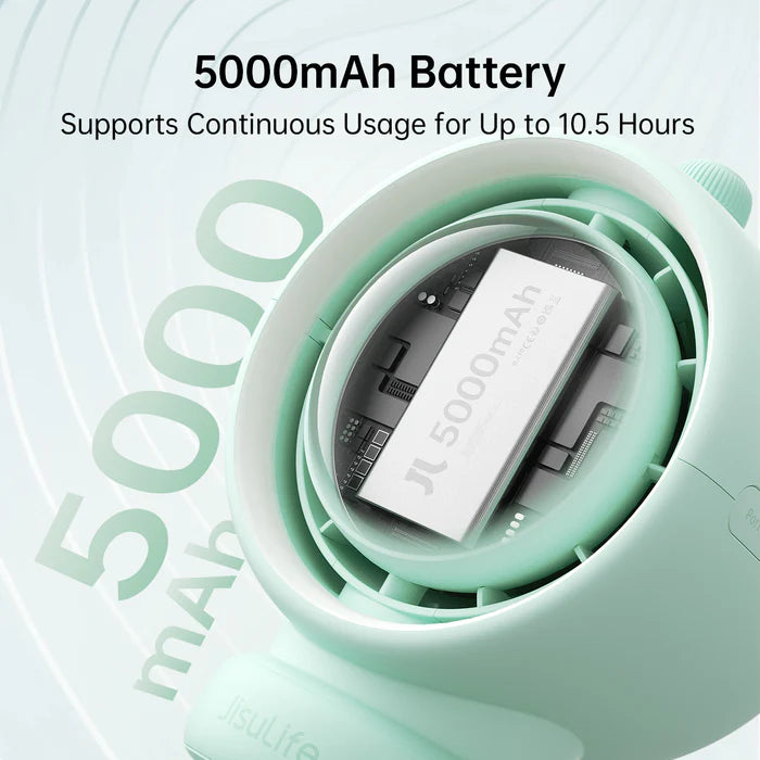Ventilator portabil pentru cărucior JISULIFE, Life 2S autonomie 2.5-12.5h, baterie 5000mAh, 100 viteze, încărcare rapidă, Filtru pentru purificare aer, Verde mentă