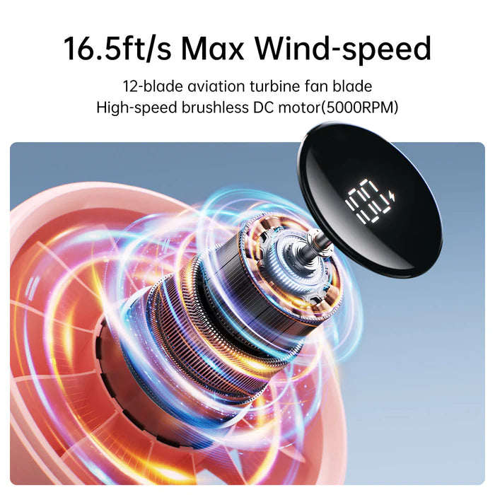 Ventilator portabil de mână JISULIFE, Life4, autonomie 2.5-13h, baterie 3600mAh, 5 viteze, încărcare rapidă, Negru