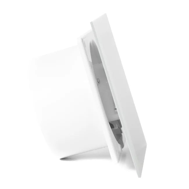 Ventilator baie dRim Ø125 S, Super Silent, Debit 140 m3/h, Panou plexi schimbabil, clapeta antiretur, Garantie 2 ani, Alb Matt