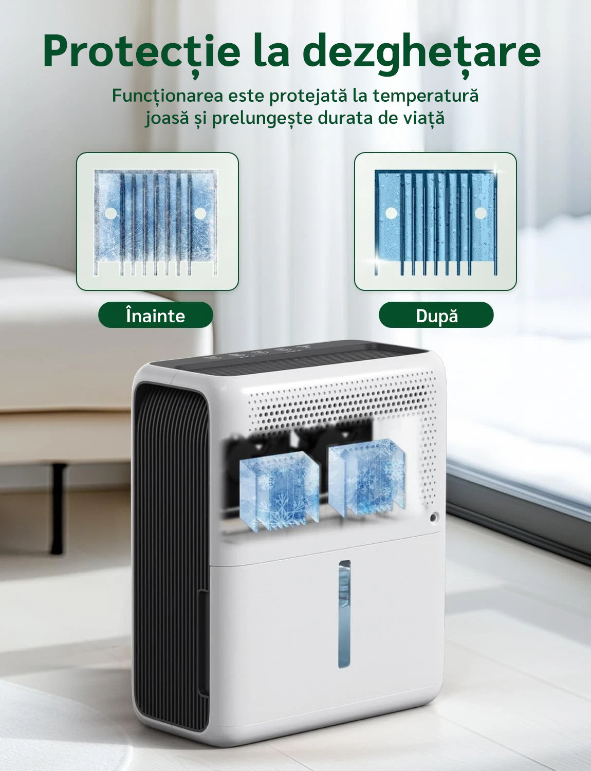 Dezumidificator aer Evoair HUMIXDUO, 500ml/24h, 3 Moduri funcționare, Silențios, Lumină Ambientală, Rezerva cu Silicagel, Timer 48h, Rezervor 2.5l, Alb