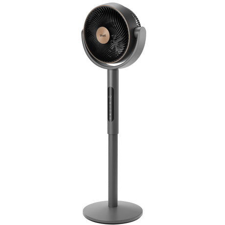 Ventilator cu picior Levoit, LPF-R432-AEUR, 110.8 cm, 28W, Senzor de Temperatură, 4 Moduri, Oscilație 120 grade, 12 viteze, Siilențios, Negru cu Auriu