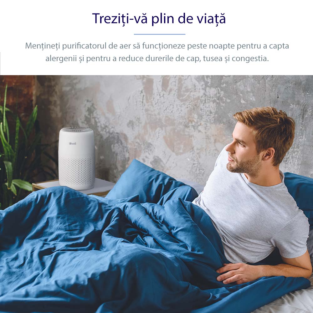Purificator de aer Levoit Core Mini, Filtru 3 in 1 True HEPA, Panou Comanda Touch Screen, Alb