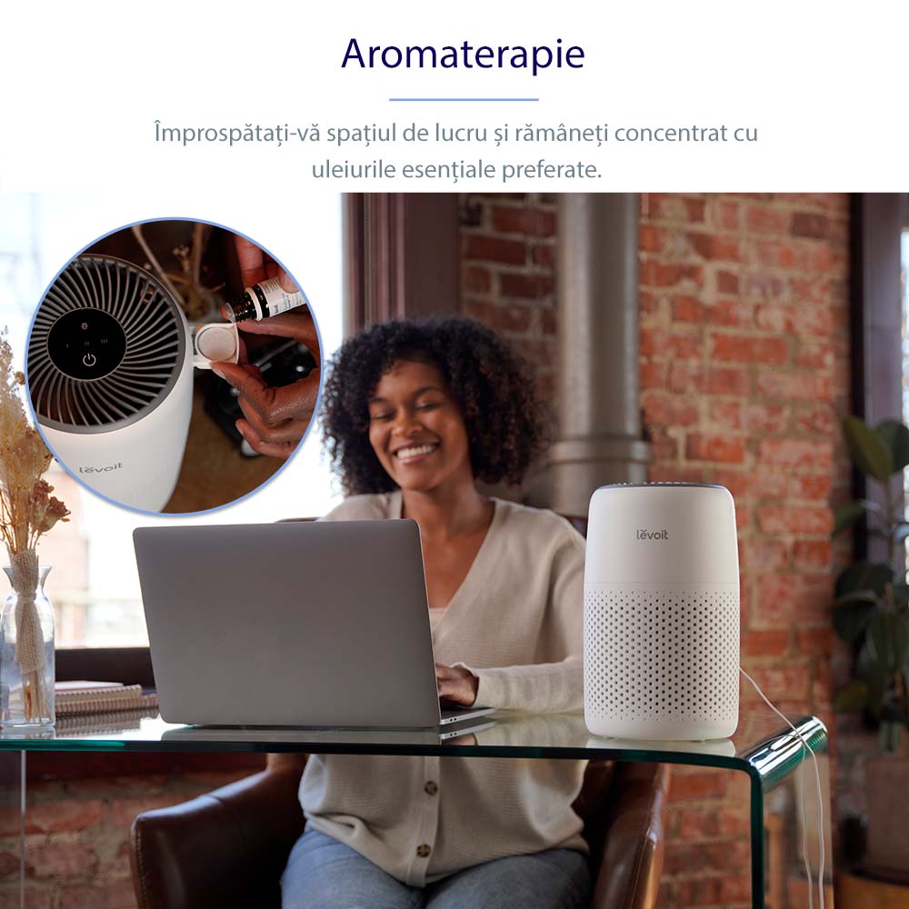 Purificator de aer Levoit Core Mini, Filtru 3 in 1 True HEPA, Panou Comanda Touch Screen, Alb