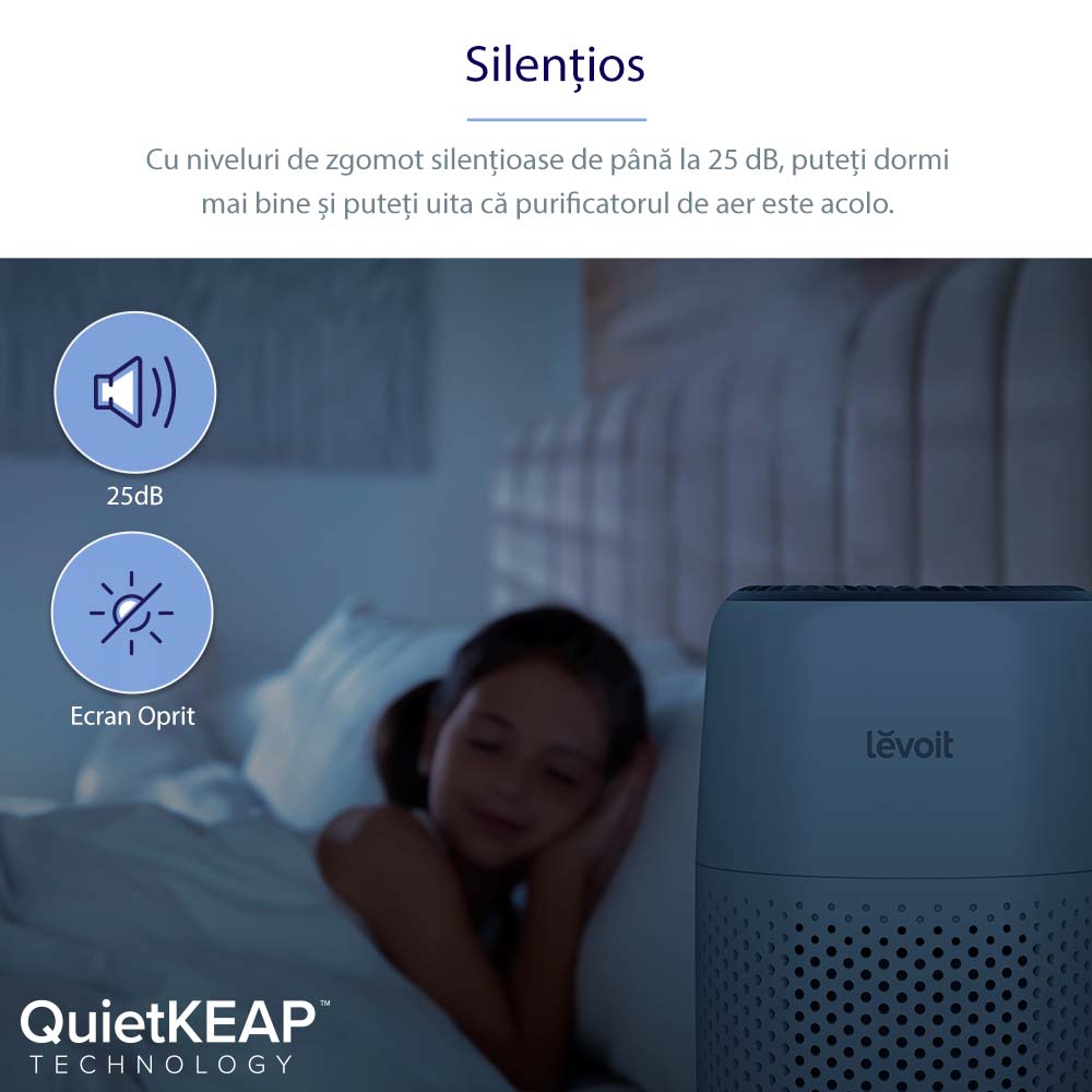 Purificator de aer Levoit Core Mini, Filtru 3 in 1 True HEPA, Panou Comanda Touch Screen, Alb