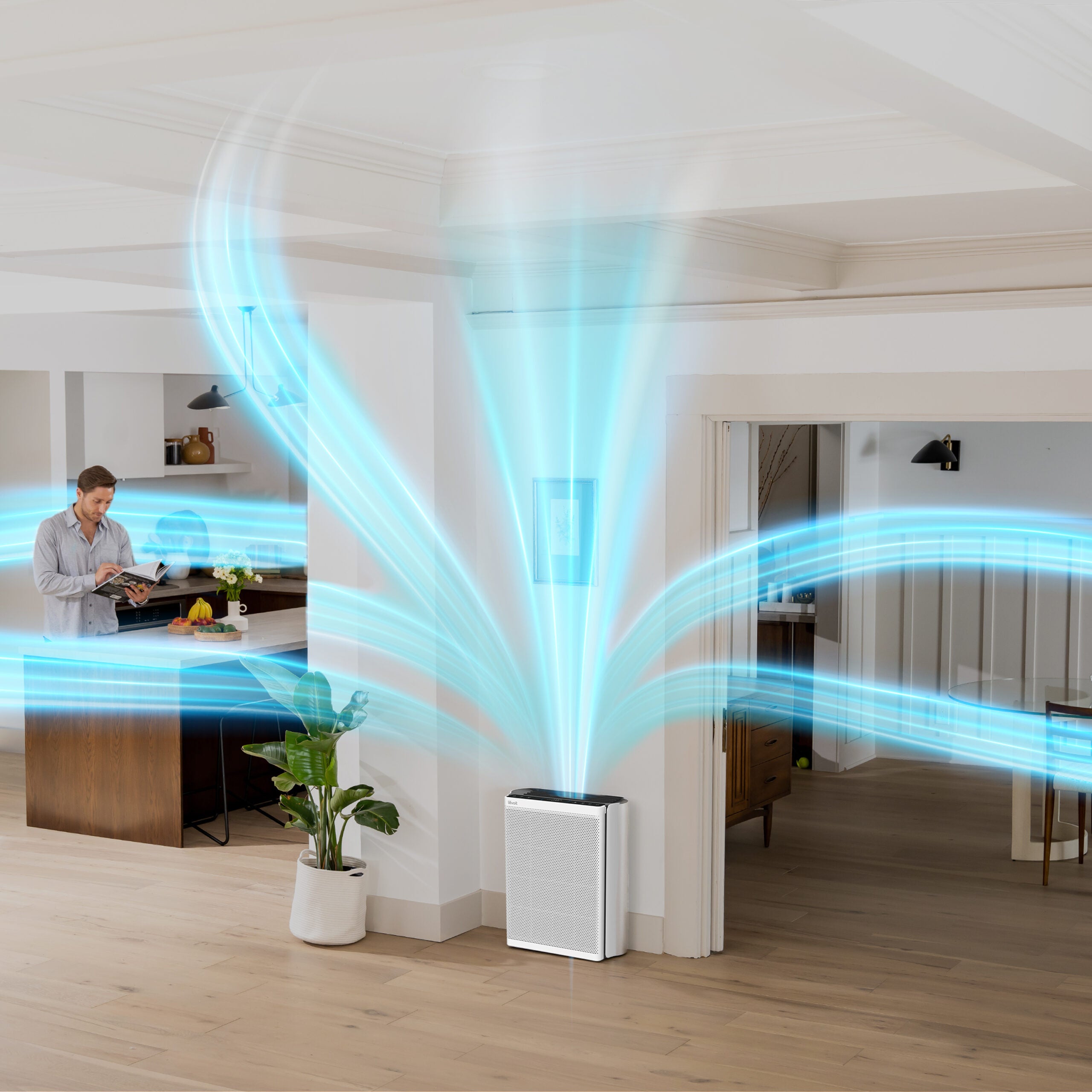 Purificator de aer Smart Levoit EverestAir Wi-Fi, Filtru True HEPA, Carbon Activ, Acoperire până la 100 m², Flux de Aer Multidirecțional, Mod Auto, Compatibil Alexa & Google Home, Touch Screen, Gri