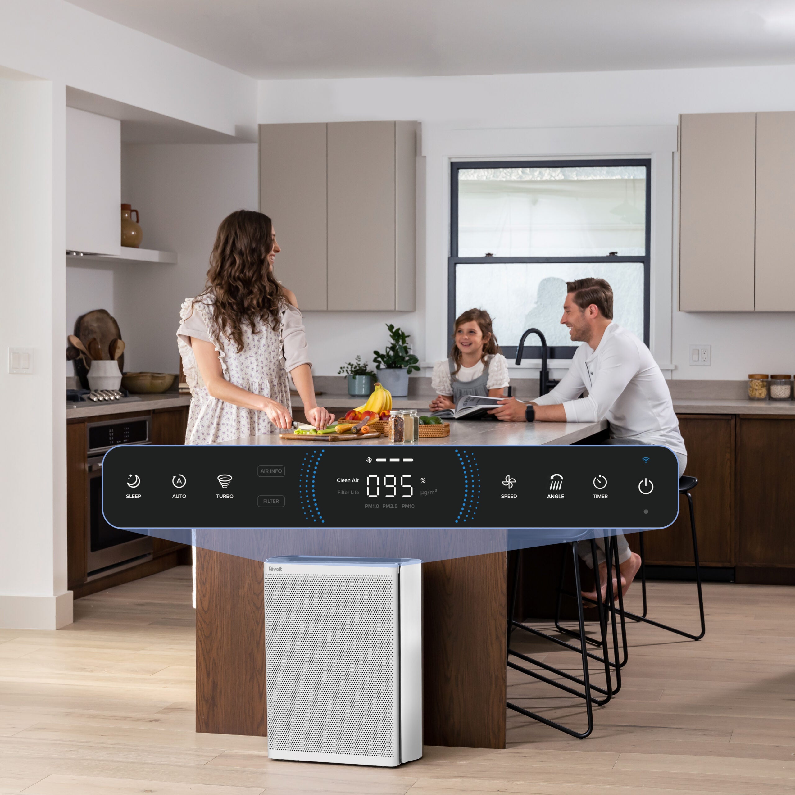 Purificator de aer Smart Levoit EverestAir Wi-Fi, Filtru True HEPA, Carbon Activ, Acoperire până la 100 m², Flux de Aer Multidirecțional, Mod Auto, Compatibil Alexa & Google Home, Touch Screen, Gri