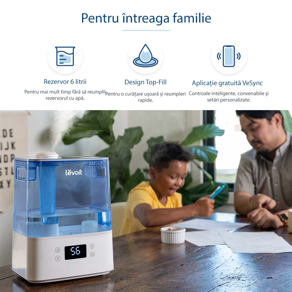 Resigilat! Umidificator de aer LEVOIT Classic 300S, Rezervor 6L, Super Silentios, Aplicatie Smart, Senzor Umiditate, Functie AUTO, Aromaterapie, Autonomie 60 ore, Blue