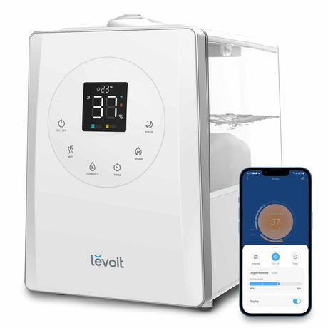 Resigilat! Umidificator de Aer LEVOIT LV600S SMART HYBRID, WI-FI Ultrasonic, Rezervor 6l, Super Silentios, Aromaterapie, Functie AUTO, Autonomie 50 Ore