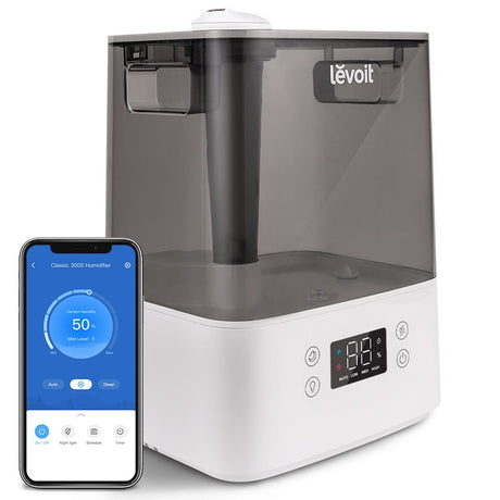 Resigilat! Umidificator de aer LEVOIT Classic 300S, Rezervor 6L, Super Silentios, Aplicatie Smart, Senzor Umiditate, Functie AUTO, Aromaterapie, Autonomie 60 ore, Gray