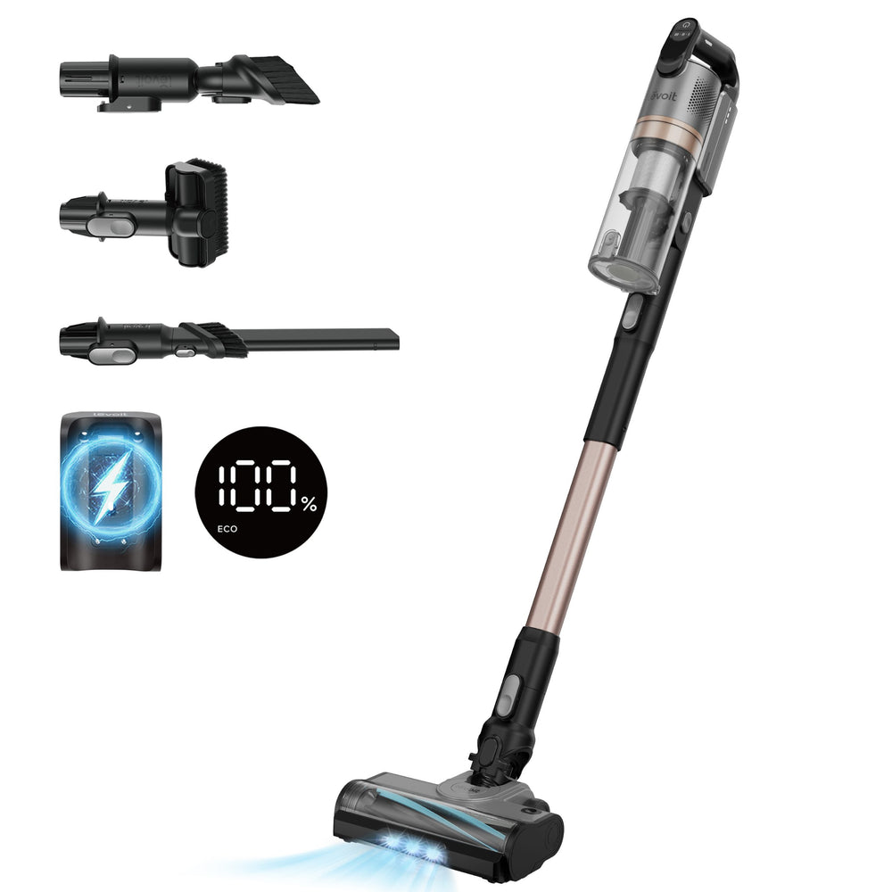 Aspirator vertical fără fir Levoit 300 PLUS, Autonomie 60 min, 240W, Filtrare 99.99%, Filtru HEPA 5 Stadii, Recipient praf 0.75L, Negru&Argintiu