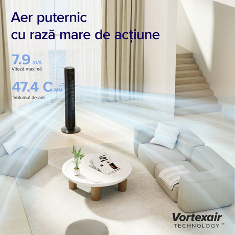 Ventilator turn Levoit, 107,6cm, 12 viteze, 4 moduri de funcționare, foarte silențios, telecomandă, negru