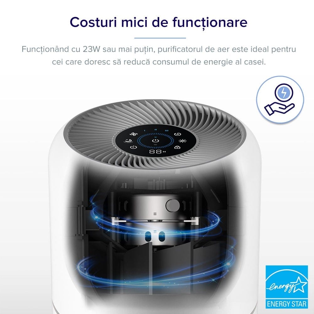 Purificator de aer Smart Levoit Core 300S Wi-Fi, Filtru 3 in 1 True HEPA, Carbon Activ, Senzor Calitate Aer, Mod Auto, Alexa, Google Home, Panou Comanda Touch Screen, Control Remote, Alb