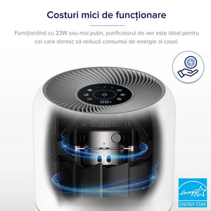 Purificator de aer Smart Levoit Core 300S Wi-Fi, Filtru 3 in 1 True HEPA, Carbon Activ, Senzor Calitate Aer, Mod Auto, Alexa, Google Home, Panou Comanda Touch Screen, Control Remote, Alb