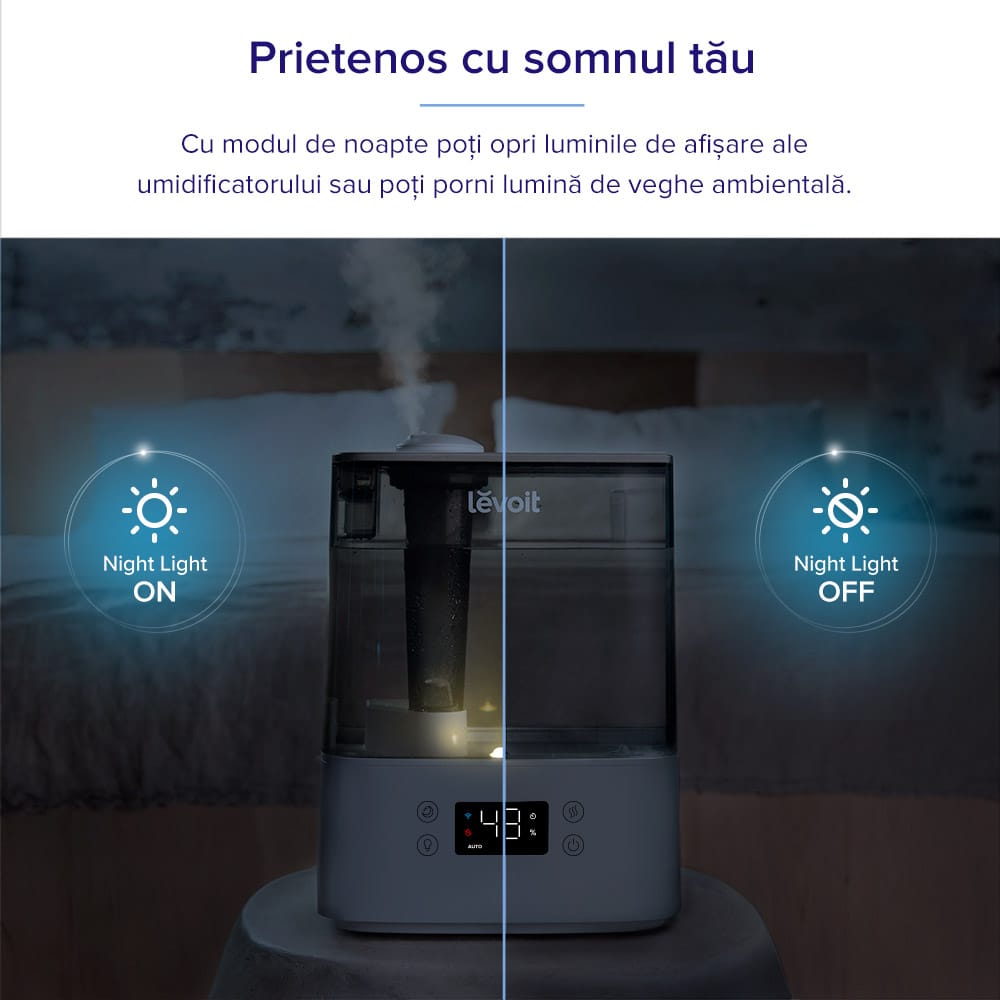 Resigilat! Umidificator de aer LEVOIT Classic 300S, Rezervor 6L, Super Silentios, Aplicatie Smart, Senzor Umiditate, Functie AUTO, Aromaterapie, Autonomie 60 ore, Gray