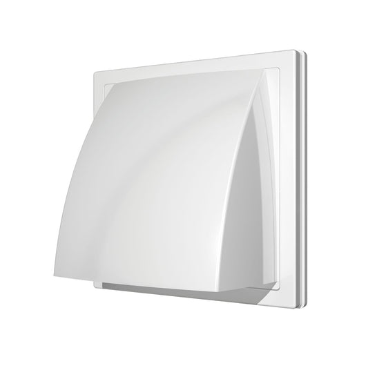 Grila ventilatie Ø125mm patrata cu clapeta antiretur, exterior 150x150, ASA plastic Alb