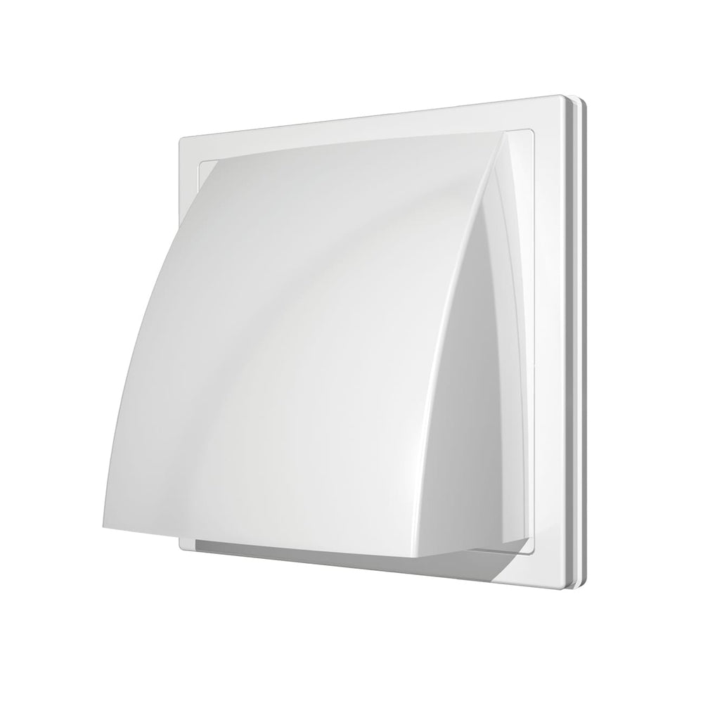 Grila ventilatie Ø100mm patrata cu clapeta antiretur, exterior 150x150, ASA plastic Alb