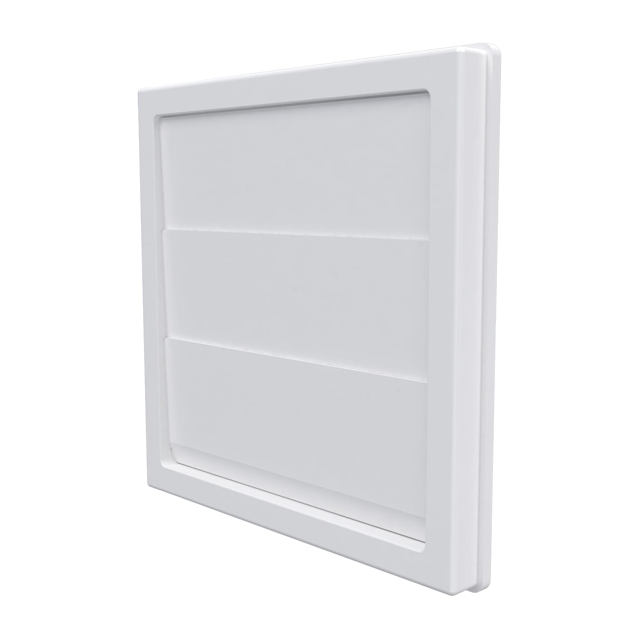 Grila ventilatie Ø100mm patrata cu lamele gravitationale, exterior 150x150, ASA plastic Alb