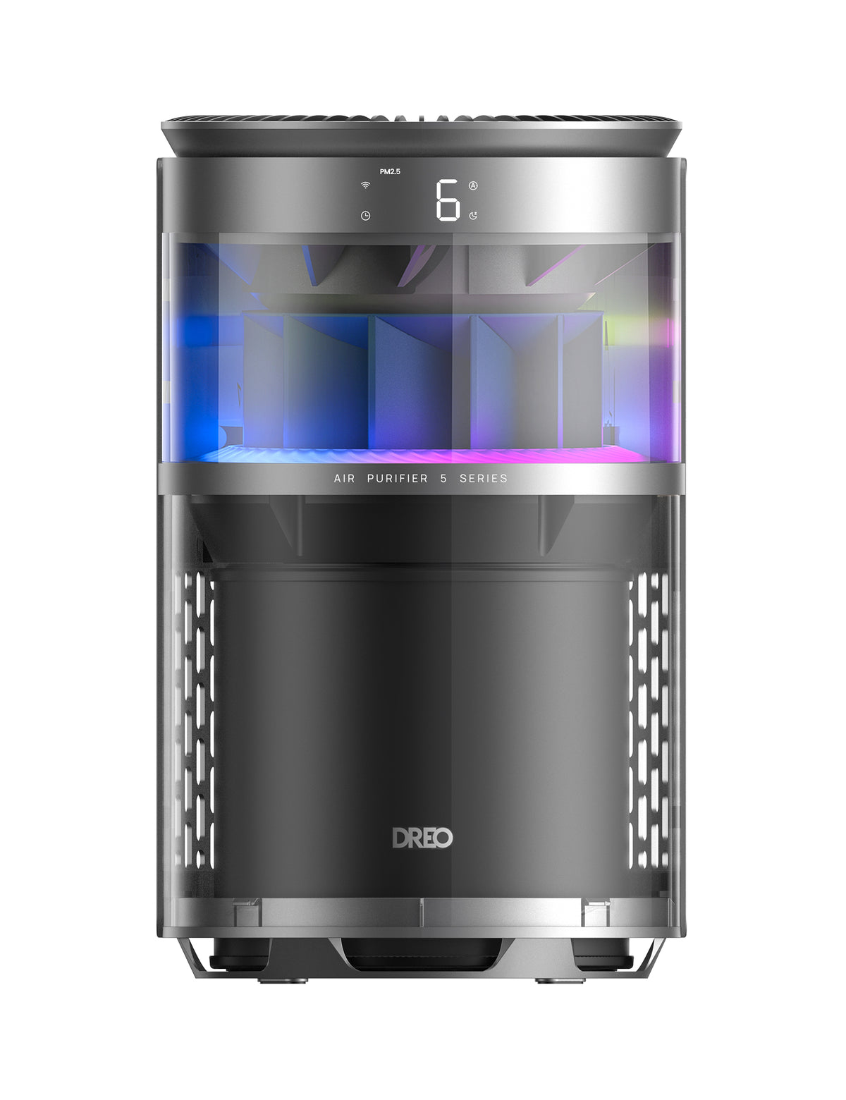 Purificator aer Dreo 530AS Smart, Wifi, 221 m³/h, Filtru 3 in 1 True HEPA, DREO HyperSilent™, 4 trepte de viteza, Mod Turbo, Mod Auto, Mod de noapte, Senzor calitate aer, Lumină ambientală, Până la 90 m², Negru