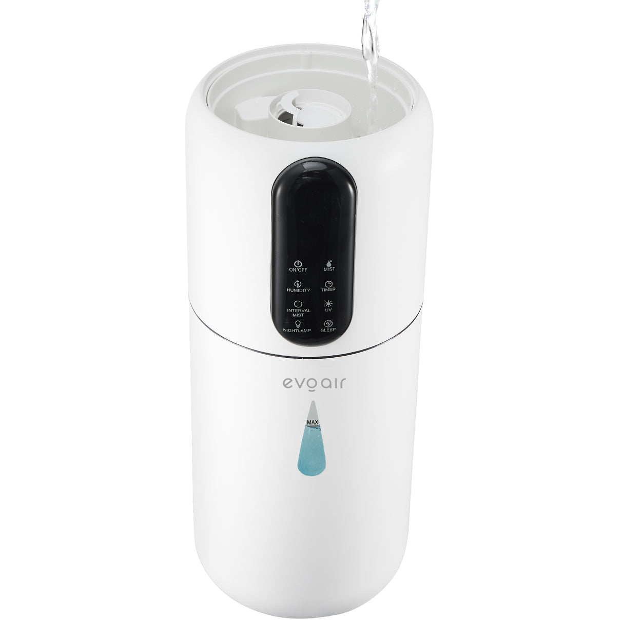 Umidificator Evoair STEAMIX3800 Smart, Wifi, Rezervor 3.8L, Capacitate de umidificare 300ml/h, Senzor umiditate, Mod Auto, Autonomie 13 ore, Lampă UVA, Aromaterapie, Indicator umiditate și temperatură, Telecomandă, Alb