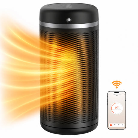 Aerotermă ceramică evoair Warmix 2200 Smart Black, Wi-Fi, Control Aplicație SmartLife, Încălzire Ceramică PTC, Senzor Smart Motion, Telecomandă, Oscilație Automată, Timer 8h, Protecție Răsturnare, Ecran Tactil, Negru.