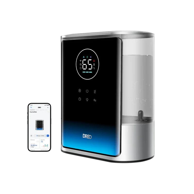 Umidificator de aer Dreo 717S Smart, Rezervor 8L, 550ml/h, Ceață caldă și rece, Autonomie pana la 80h, Acoperire 56m², Senzor umiditate, Indicator Umiditate, Temporizator, Aromaterapie, Negru