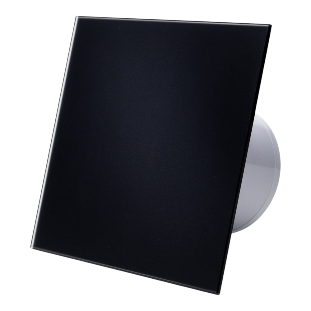 Ventilator de baie Ecovent DECORA SMART, Ø100, Super Silent, Senzor Umiditate, Timer, Panou sticlă, Clapetă antiretur, Debit 93 m3/h, Garanție 5 ani, Negru Mat