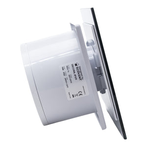 Ventilator de baie Ecovent DECORA SMART, Ø125, Super Silent, Senzor Umiditate, Timer, Panou sticlă, Clapetă antiretur, Debit 140 m3/h, Garanție 5 ani, Negru Mat