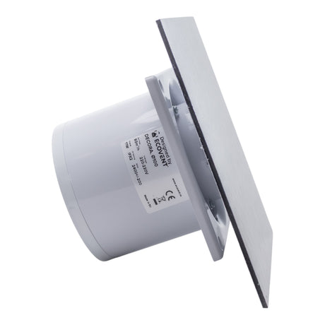 Ventilator de baie Ecovent DECORA, Ø100, Super Silent, Panou Plexiglas schimbabil, Clapeta antiretur, Debit 93 m3/h, Garanție 5 ani, Argintiu Satinat