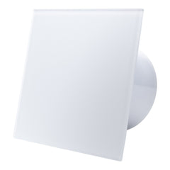 Ventilator de baie Ecovent DECORA SMART, Ø100, Super Silent, Senzor Umiditate, Timer, Panou sticlă, Clapetă antiretur, Debit 93 m3/h, Garanție 5 ani, Alb