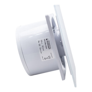 Ventilator de baie Ecovent DECORA SMART, Ø125, Super Silent, Senzor Umiditate, Timer, Panou sticlă, Clapetă antiretur, Debit 140 m3/h, Garanție 5 ani, Alb Mat