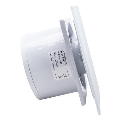 Ventilator de baie Ecovent DECORA SMART, Ø125, Super Silent, Senzor Umiditate, Timer, Panou sticlă, Clapetă antiretur, Debit 140 m3/h, Garanție 5 ani, Alb