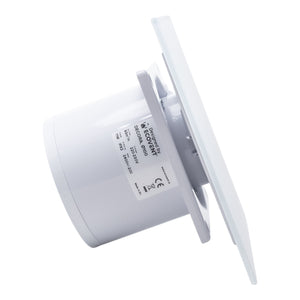 Ventilator de baie Ecovent DECORA SMART, Ø100, Super Silent, Senzor Umiditate, Timer, Panou sticlă, Clapeta antiretur, Debit 93 m3/h, Garanție 5 ani, Alb Mat