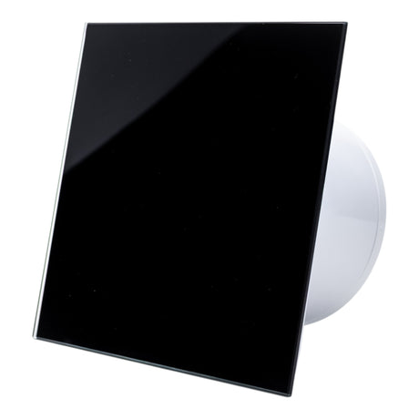 Ventilator de baie Ecovent DECORA SMART, Ø125, Super Silent, Senzor Umiditate, Timer, Panou sticlă, Clapetă antiretur, Debit 140 m3/h, Garanție 5 ani, Negru