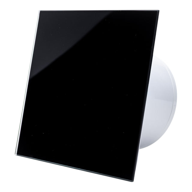 Ventilator de baie Ecovent DECORA SMART, Ø125, Super Silent, Senzor Umiditate, Timer, Panou sticlă, Clapetă antiretur, Debit 140 m3/h, Garanție 5 ani, Negru