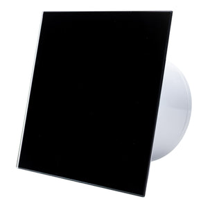 Ventilator de baie Ecovent DECORA SMART, Ø100, Super Silent, Senzor Umiditate, Timer, Panou sticlă, Clapetă antiretur, Debit 93 m3/h, Garanție 5 ani, Negru