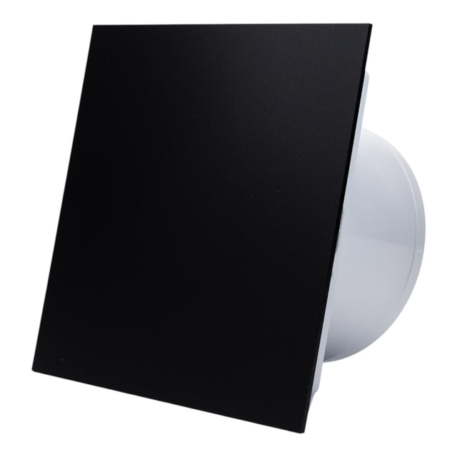 Ventilator de baie Ecovent DECORA, Ø100, Super Silent, Panou Plexiglas schimbabil, Clapeta antiretur, Debit 93 m3/h, Garanție 5 ani, Negru Mat