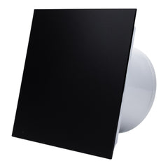 Ventilator de baie Ecovent DECORA, Ø100, Super Silent, Panou Plexiglas schimbabil, Clapeta antiretur, Debit 93 m3/h, Garanție 5 ani, Negru Mat