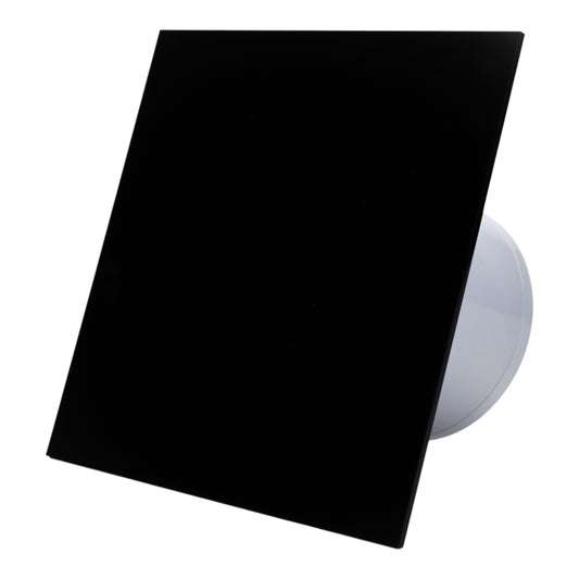 Ventilator de baie Ecovent DECORA, Ø125, Super Silent, Panou Plexiglas schimbabil, Clapetă antiretur, Debit 140 m3/h, Garanție 5 ani, Negru Mat