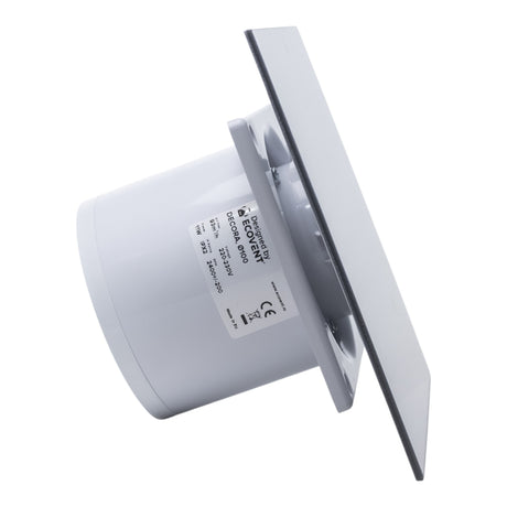 Ventilator de baie Ecovent DECORA, Ø100, Super Silent, Panou Plexiglas schimbabil, Clapeta antiretur, Debit 93 m3/h, Garanție 5 ani, Gri