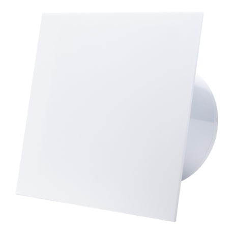 Ventilator de baie Ecovent DECORA, Ø125, Super Silent, Panou Plexiglas schimbabil, Clapetă antiretur, Debit 140 m3/h, Garanție 5 ani, Alb Mat